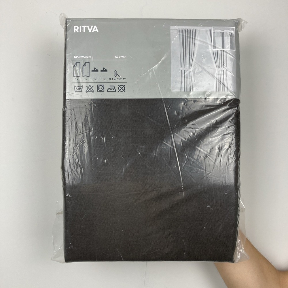 Ikea Brown Curtains 2 Panels (1 pair) RITVA 100% Cotton w/ Tie-Back 57" x 98"